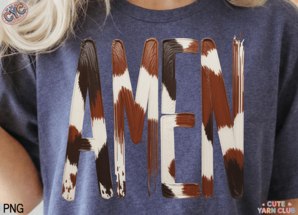 Brushstroke Cow Print Amen PNG: T-Shirt Designs for Faith-Based Content