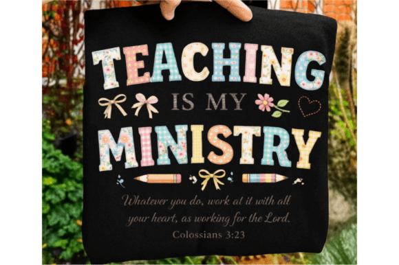 Christian Teacher PNG: Patchwork Faith T-Shirt Designs