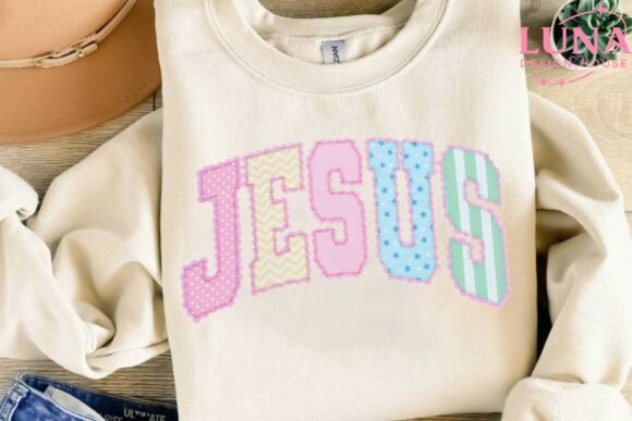 Jesus Pastel Patchwork Letters PNG Design for T-Shirt Designs